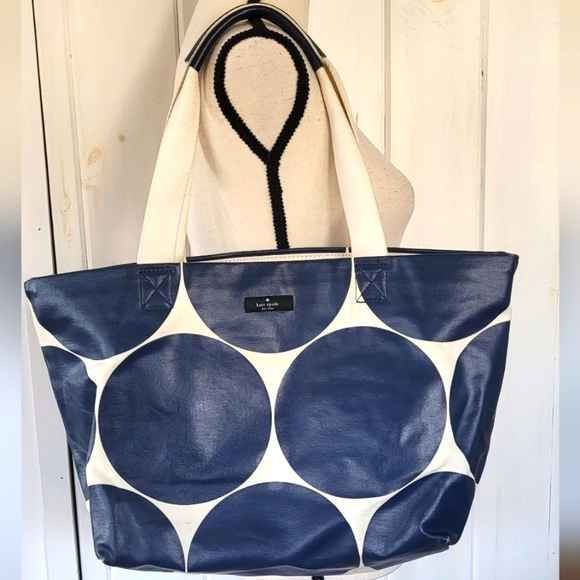 Kate Spade NY On The Go Cotton & Leather Polkadot Tote Bag - Picture 1 of 15